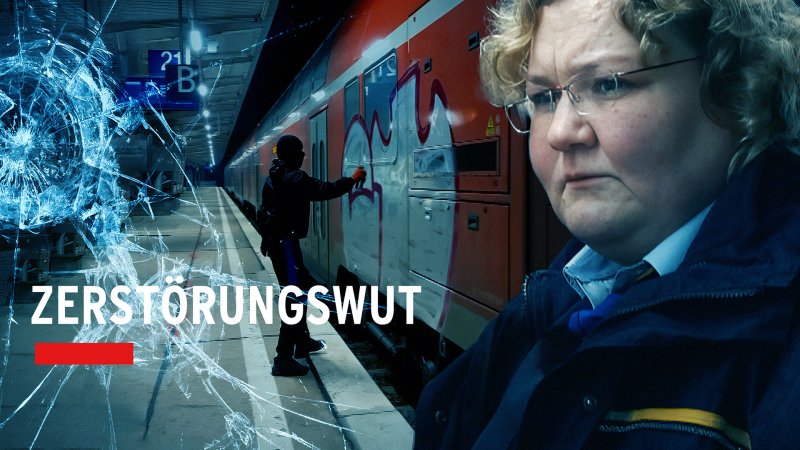 Schaffnerin, im Hintergrund sprüht eine Person illegal Graffiti auf einen Regionalzug | Bild: rbb/colourbox