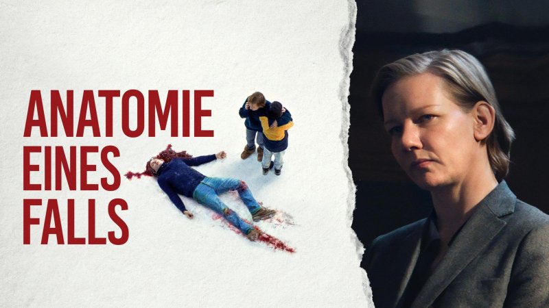 Kollage: Hauptdarstellerin Sandra Hüller (rechts) und das Auffinden der Leiche aus der Vogelperspektive (links) | Bild: LFP /France 2/ARA