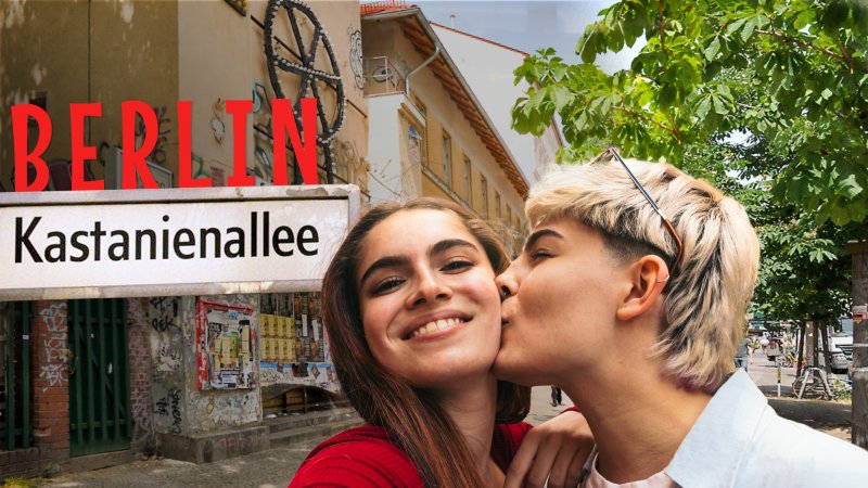 Fotomontgae: Küssendes Pärchen vor Prater in der Kastanienallee in Berlin-Prenzlauer Berg | Bild. rbb/IMAGO/Schöning/colourbox