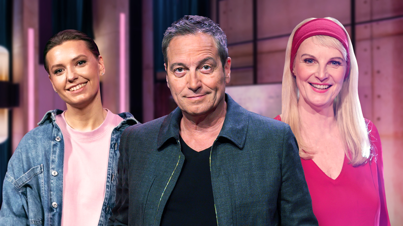 Irina Prichodko,Dieter Nuhr und Barbara Ruscher als Porträtbild, im HIntergund ist ein Studio zu sehen. (Bild: rbb/Thomas Ernst|Privatarchiv|IMAGO/Panama Pictures)